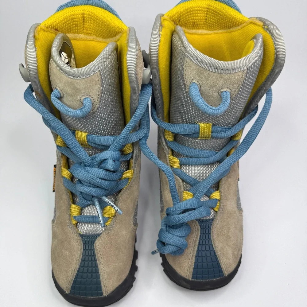 Burton Moto Snowboard Boots Kids 2 Gray Blue Tan Lace Up Winter Sports